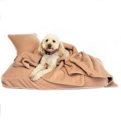 Personalised Tan Fleece Luxury Dog Bed Set by Miaboo