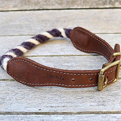 Posh Purple and White 100% British Wool Dog Collar