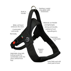 Tre Ponti Primo Plus Black Dog Harness with Handle