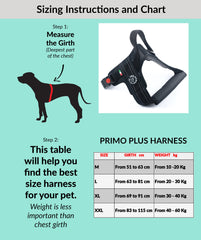 Tre Ponti Primo Plus Dog Harness with Handle Size Guide