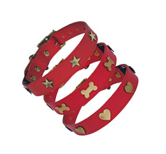 Creature Clothes Red Leather Dog Collar With Brass Studs