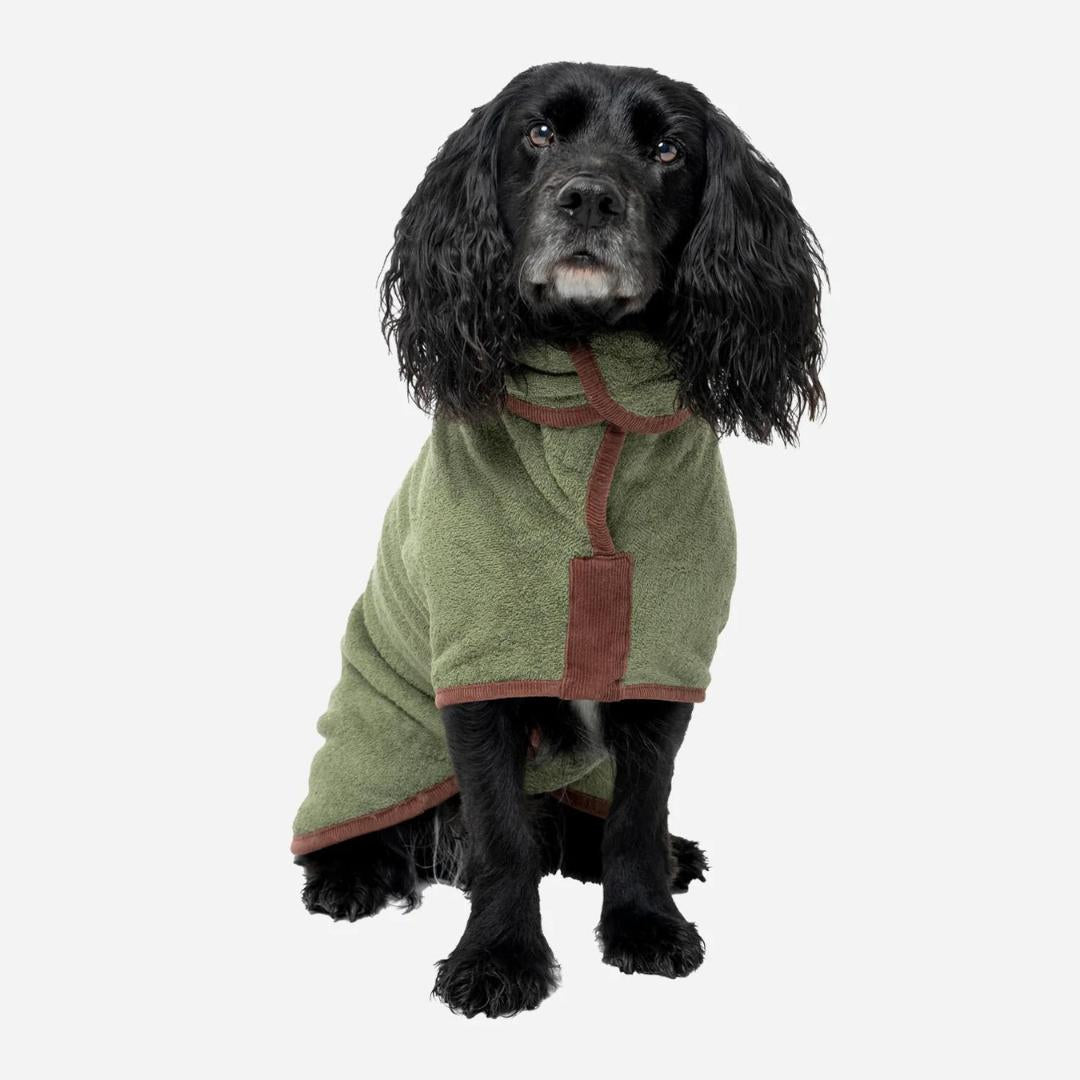 Ruff And Tumble Dog Drying Coat Moss With Corduroy Trim