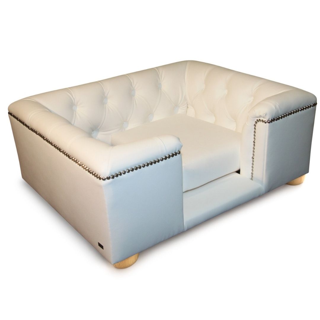 Sandringham Dog Sofa Chesterfield In White Faux Leather