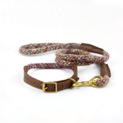 Purple Multi Braided 100% British Wool Dog Collar and Lead
