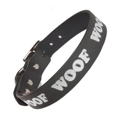 Woof Embossed Leather Dog CollarsWoof Embossed Leather Dog Collars Grey Silver
