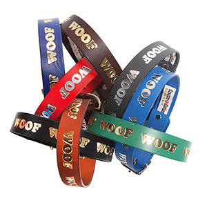 Woof Embossed Leather Dog Collars