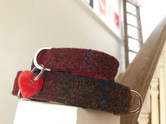 Berry Crumble Red Tweed Dog Collar Handmade UK