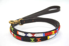 Luxury Leather Masai Beaded Dog Leads In Bright