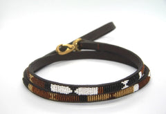 Luxury Leather Masai Beaded Dog Leads In Earth