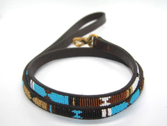 Luxury Leather Masai Beaded Dog Leads In Sky