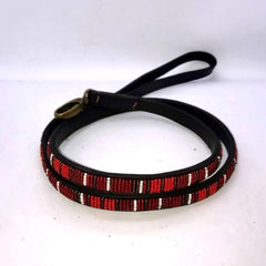 Luxury Leather Masai Beaded Dog Leads In Red