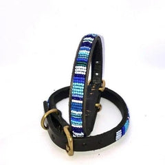Luxury Masai Beaded Leather Dog Collars In Blue