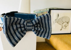 Bertie Blue Velvet Bow Tie Dog Collar