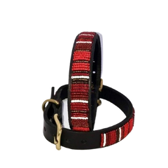 Luxury Masai Beaded Leather Dog Collars In Red
