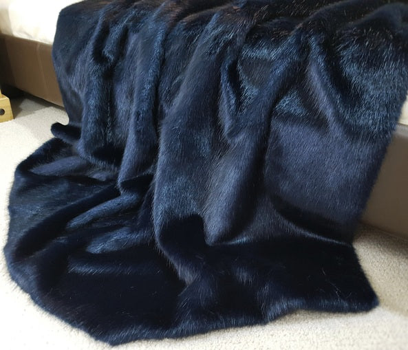 Luxury Faux Fur Pet Blanket Midnight Navy Mink