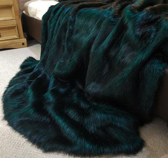  Luxury Faux Fur Pet Blanket Emerald Black