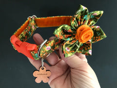 Clarice Green Floral Dog Collar with Detachable Flower