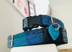 Sea Blue Harris Tweed Designer Dog Collar