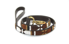 Luxury Leather Masai Beaded Dog Leads In Earth