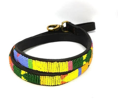 Luxury Leather Masai Beaded Dog Leads In Pastel