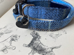 Denim Blue Harris Tweed Dog Collar | Handmade Dog Collars UK