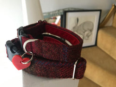 Berry Crumble Red Tweed Dog Collar Handmade UK
