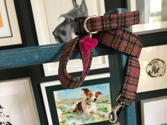 Damson Tweed Dog Collar and Lead with Pink Velvet Lining | Scrufts