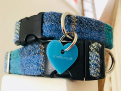 Sea Blue Harris Tweed Designer Dog Collar