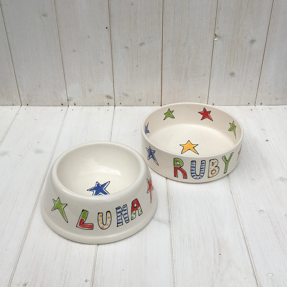Personalised Dog Bowls With Groovy Style Stars And Name