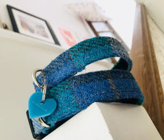 Sea Blue Harris Tweed Designer Dog Collar