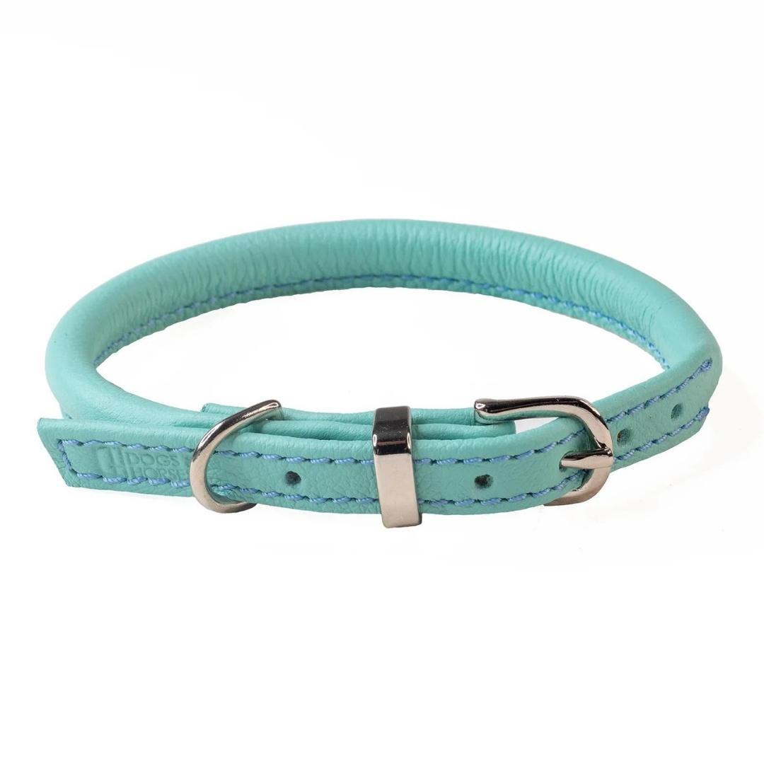 Aqua Rolled Leather Dog Collar by Dogs & Horses