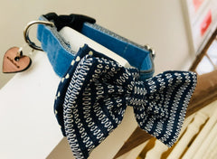 Bertie Blue Velvet Bow Tie Dog Collar