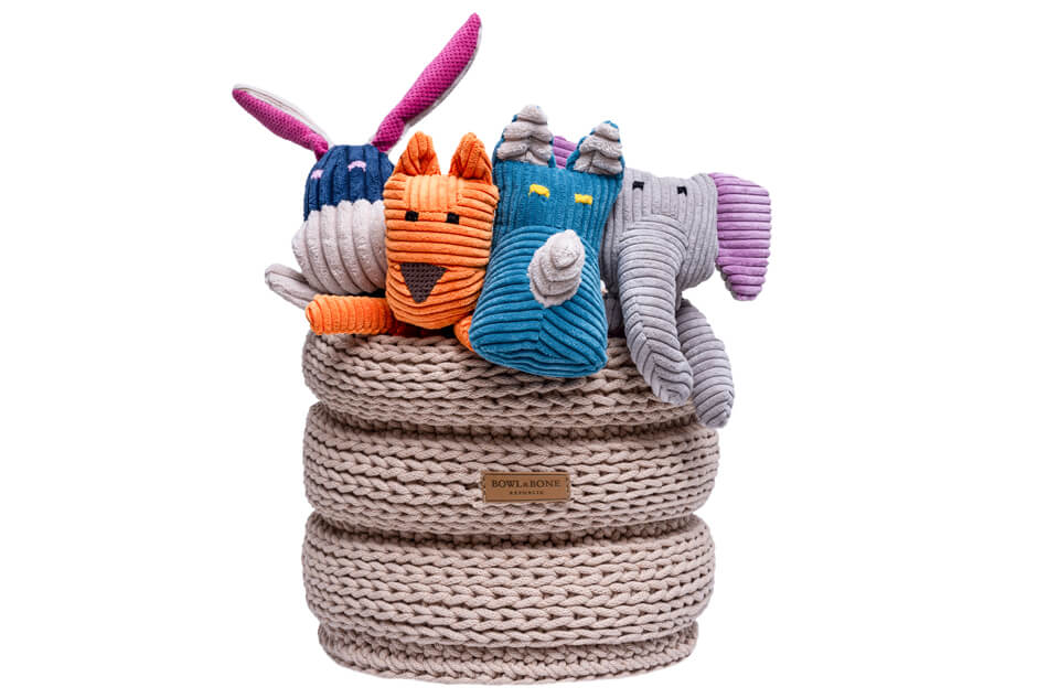 Bowl and Bone Beige Ring Dog Toy Storage Basket
