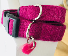 Madge Fuchsia Velvet Lined Harris Tweed Designer Dog Collar