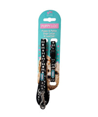 Black Dots Reflective Puppy Collar And Lead Set by Hem And Boo