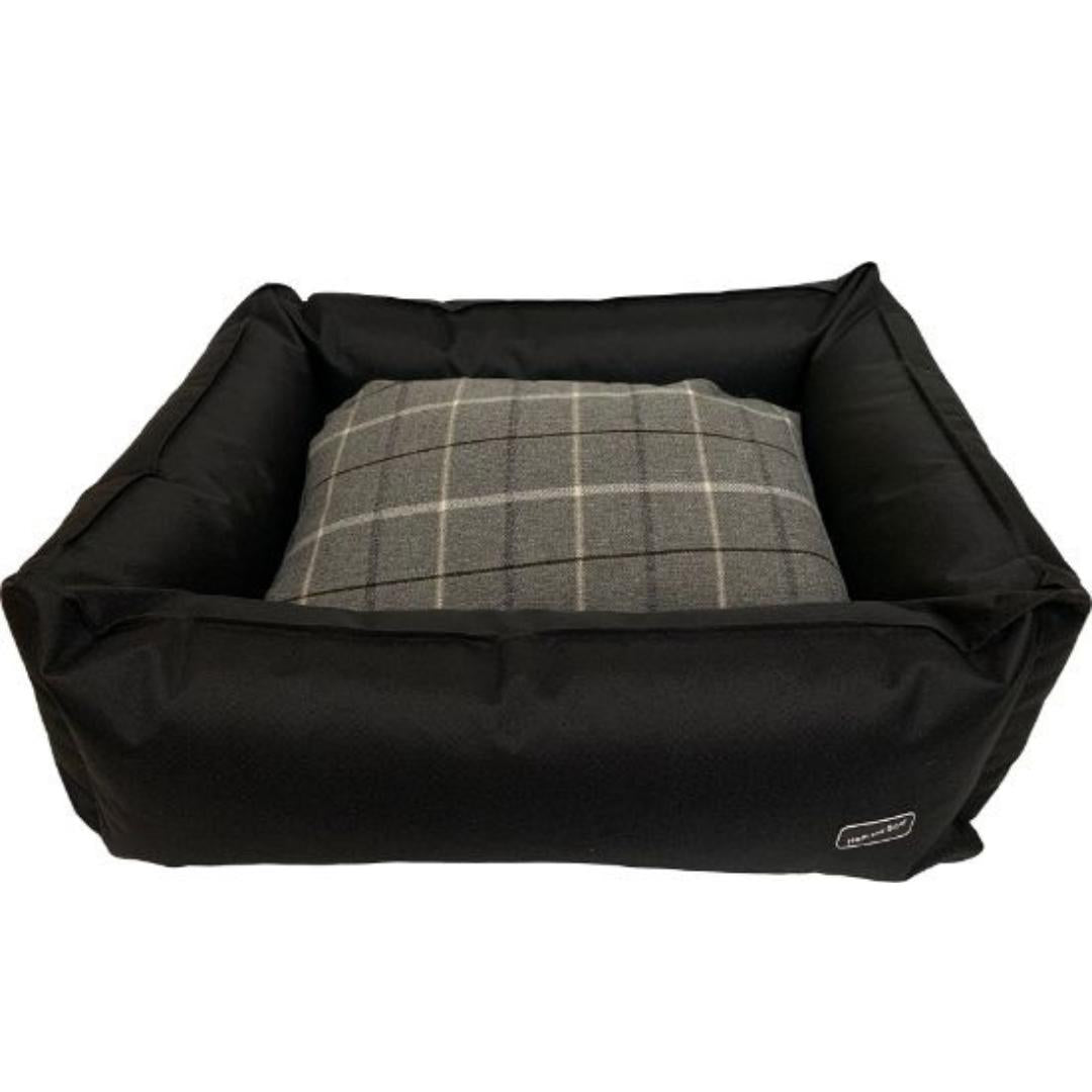 Black & Grey Waterproof And Check Box Dog Bed | Hem and Boo