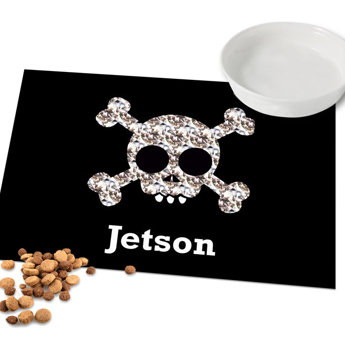 Black Skull and Bones Personalised Placemat For Dogs