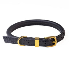 Black With Brass Rolled Leather Dog Collar by Dogs & Horses