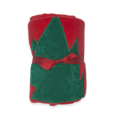 Fleece Christmas Tree Pet Blanket Green on Red
