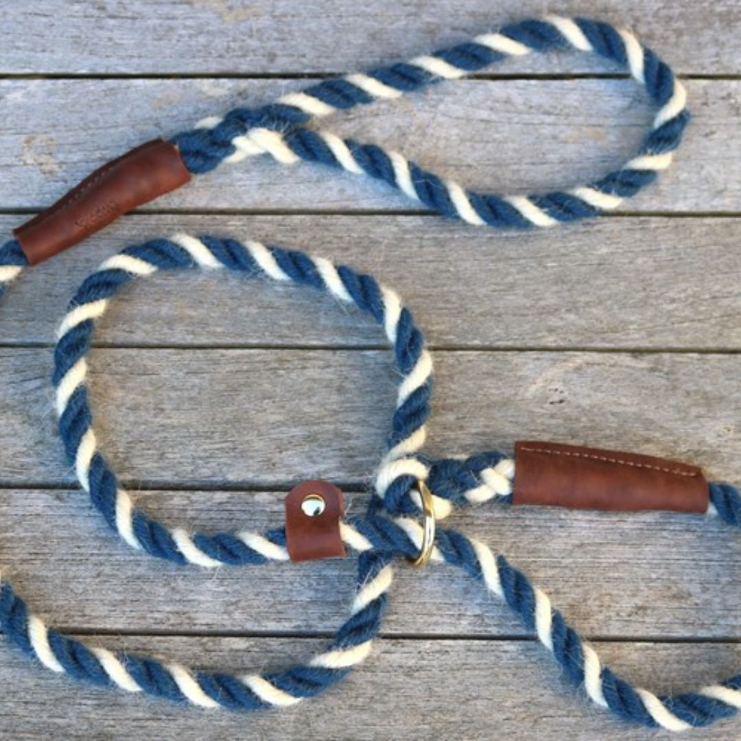 Blue and White 100% British Wool Dog Slip Lead