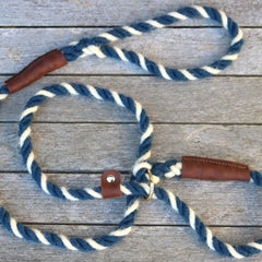 Blue and White 100% British Wool Dog Slip Lead