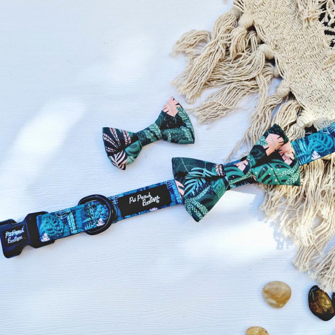 Boho Leaves Dog Collar With Optional Bow Tie