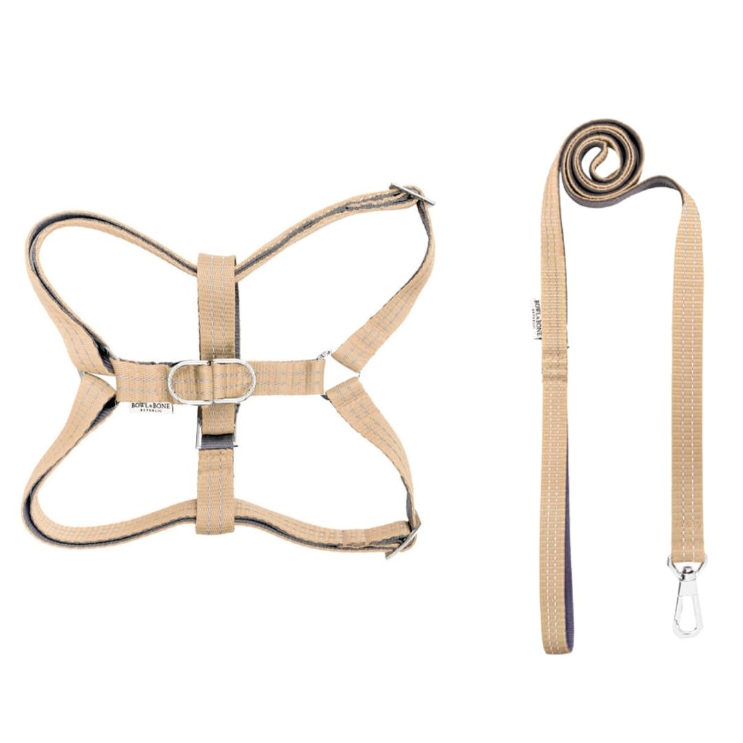 Bowl and Bone Active Beige Dog Harness and Lead Set