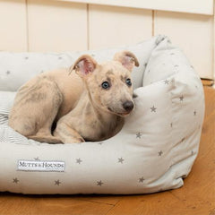 Luxury Grey Stars & Charcoal Stripe Boxy Dog Bed by Mutts & Hounds