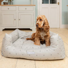 Luxury Grey Stars & Charcoal Stripe Boxy Dog Bed by Mutts & Hounds