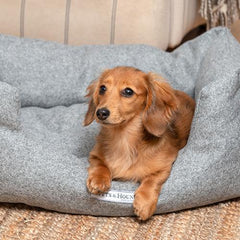 Luxury Stoneham Grey Tweed Boxy Dog Bed by Mutts & Hounds