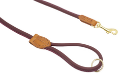 Dogs & Horses Rolled Leather Dog Collar and Lead Set Burgundy & Brass