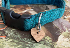 Saile Emerald Green Harris Tweed Dog Collar with Velvet Lining | Scrufts Handmade Dog Collars UK