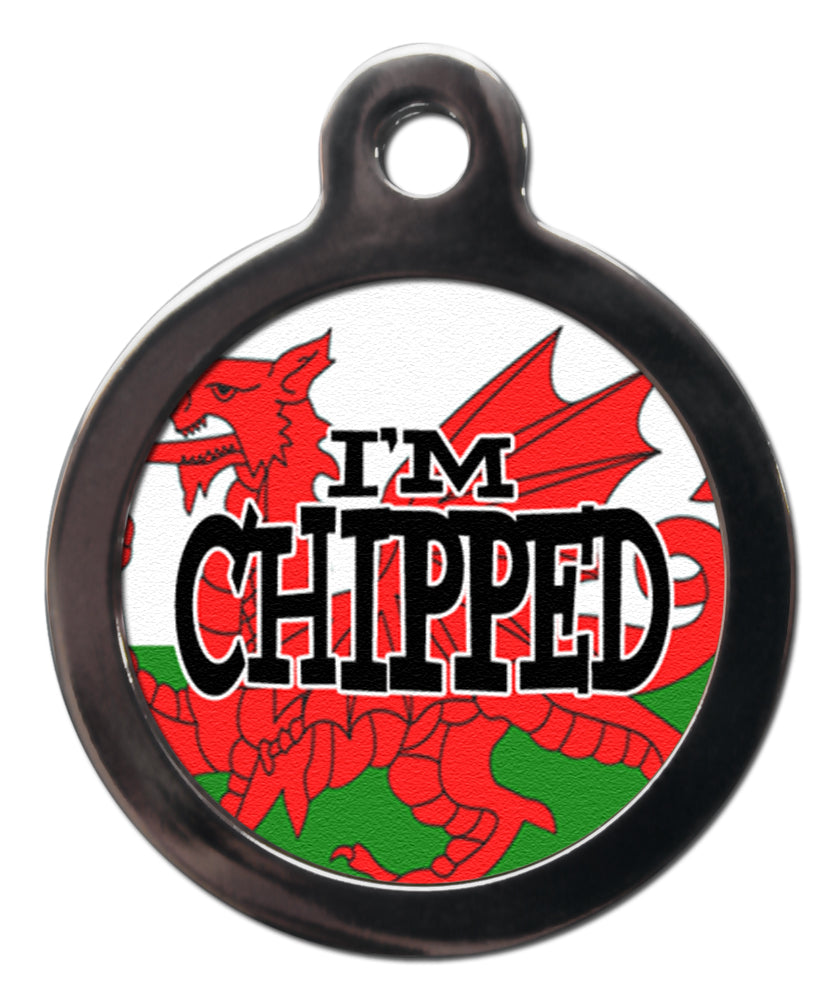 I'm Chipped Red Dragon Welsh Flag Dog Tag