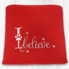 I Believe Red Fleece Christmas Pet Blanket | Christmas Gifts For Dogs